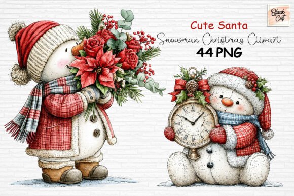Download Cute Santa Snowman Christmas Clipart PNG - Santa Collection