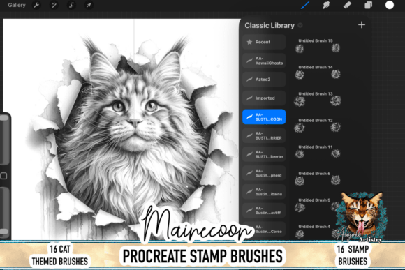 Download Maine Coon Cat Procreate Brush Stamps - Brush stamps Collection