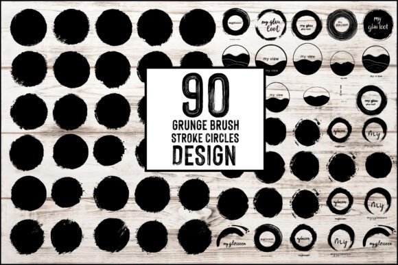 Download 90 Grunge Ink Circle Brush Stamps | Distressed Round Shapes Bundle - Brush stamps Collection