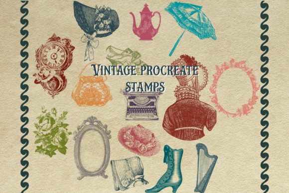 Download 15 Vintage Procreate Brush Stamps - Brush stamps Collection