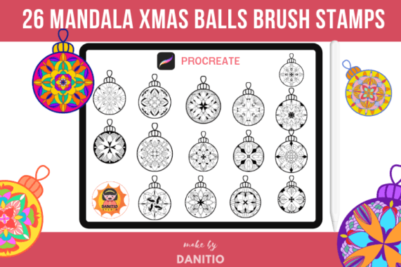 Download 26 Mandala Xmas Balls Brush Stamps - Brush stamps Collection
