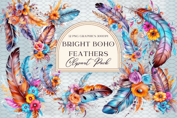 Download Watercolor Bright Boho Feather Graphics - Premium Resources