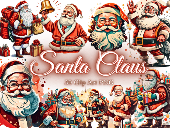 Download 30 Retro Santa Claus Clipart PNG - Santa Collection