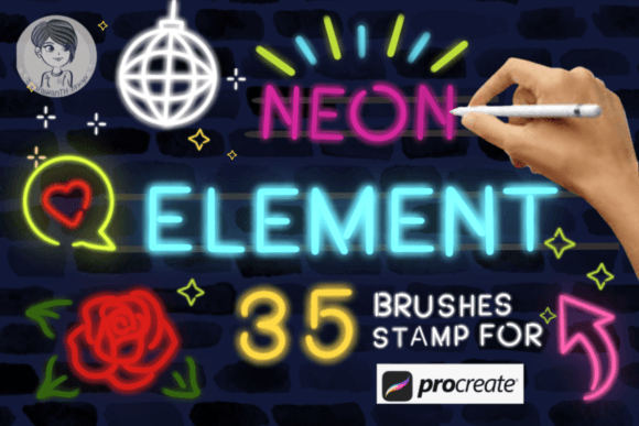 Download Neon Element Brush Stamps for Procreate - Brush stamps Collection