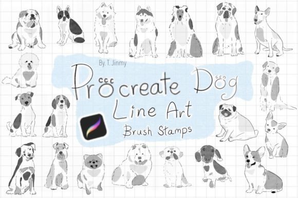 Download Procreate Dog Line Art Brush Stamps - Brush stamps Collection